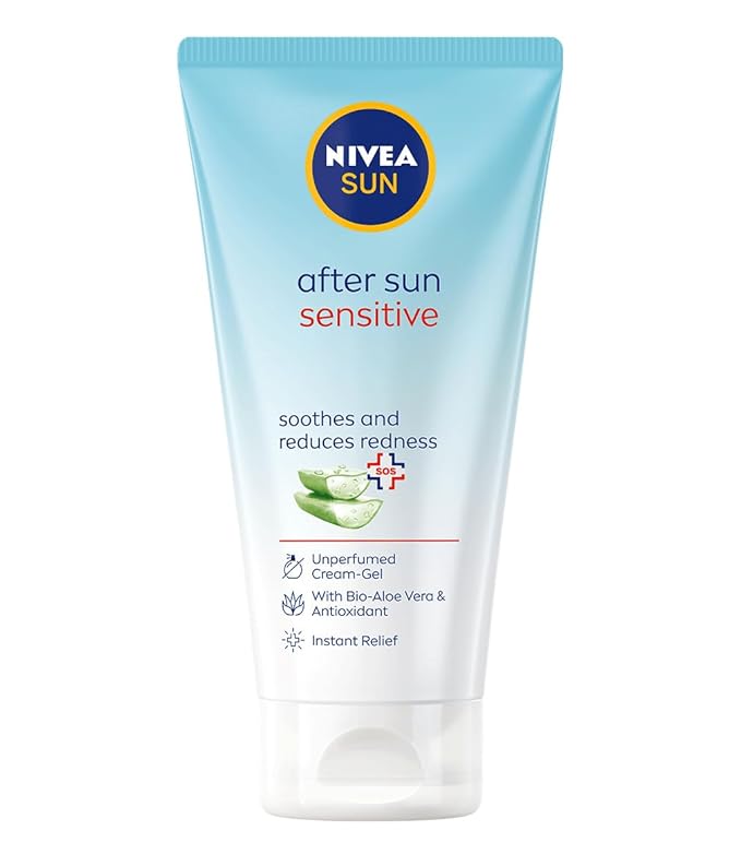 NIVEA Sun Sensitive After Sun SOS Cream-Gel for Face and Body 175 ml – Cooling Hydration with Organic Aloe Vera and Antioxidants, Fast-Absorbing Formula for Dry, Stressed or Sensitive Skin