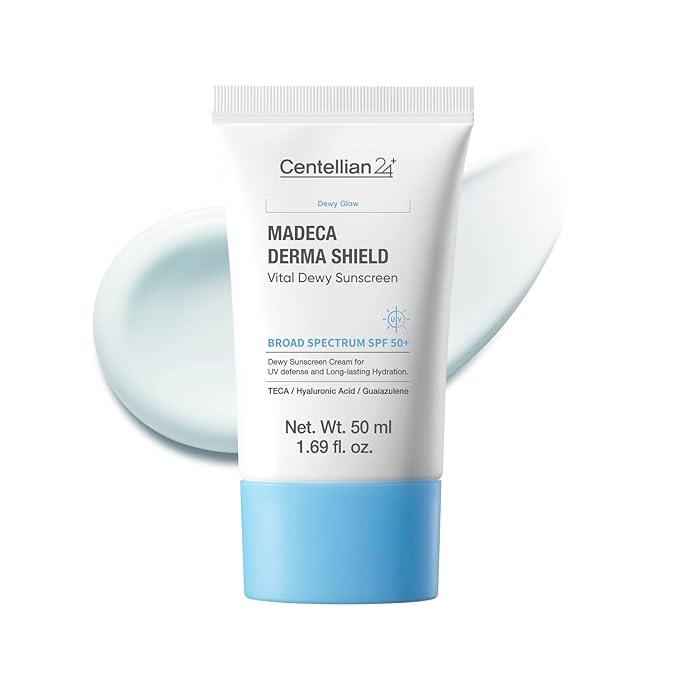 CENTELLIAN 24 Madeca Derma Shield Vital Dewy Sunscreen Broad Spectrum SPF50+ 50ml – Moisturizing Sunscreen with Skin TECA, Centella PDRN, Hydration, Elasticity & Lightweight Watery Cream Texture