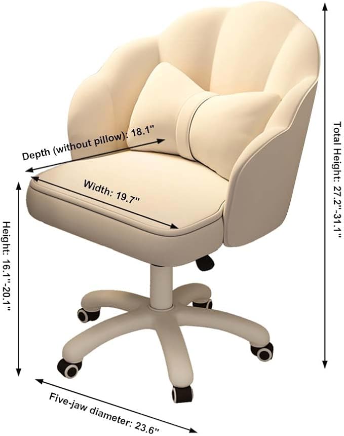Vanity Chair with Wheels Velvet Petal Desk Chair Upholstered Tufted Home Office Chair for Women Girls, Height Adjustable Makeup Task Chair for Bedroom Living Room