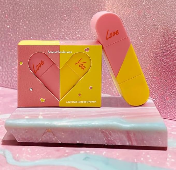 Valentine's Day 2pc Heart Shaped Dual-use Deformable Lip Balm Stick - Honey,One end is colorless, while the other end is pink used as makeup, lipstick Keep Lips Moisturized, Gifts
