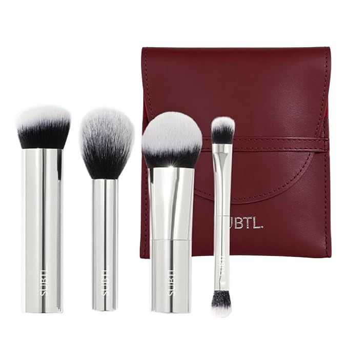 Subtl Mini 4-Piece Travel Makeup Brush Set – Compact & Portable Brushes for Foundation, Powder, Eyes & Blush – Synthetic, Cruelty-Free, Perfect for On-The-Go