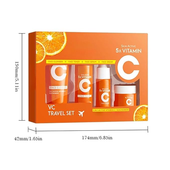 4-in-1 Skincare Kit for Women, Vitamin C Skincare Kit with Facial Cleanser, Toner, Serum and Face Cream