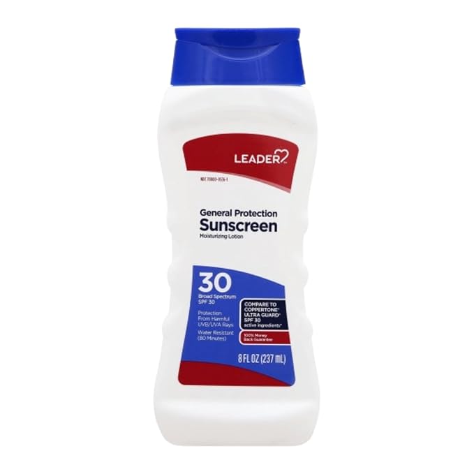 LEADER General Protection Sunscreen Lotion Broad Spectrum SPF 30, Water Resistant Moisturizing Lotion, 8 Ounce, Pack of 3