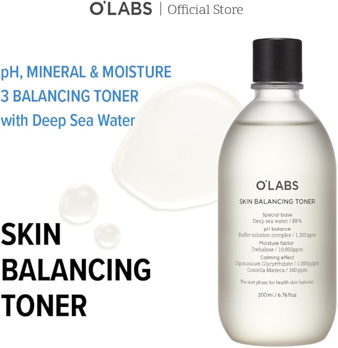 O'LABS Skin Balancing Toner 200ml / 6.76 fl.oz Hydrating & Soothing Facial Toner Korean Deep Sea Water 88%