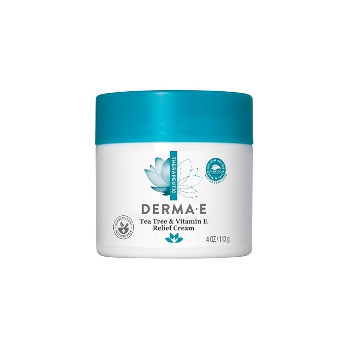 Derma E Tea Tree and Vitamin E Relief Cream – Deeply Moisturizing Tea Tree Lotion – Vitamin E Cream Soothes, Calms and Nourishes Dry, Irritated Skin, 4 oz