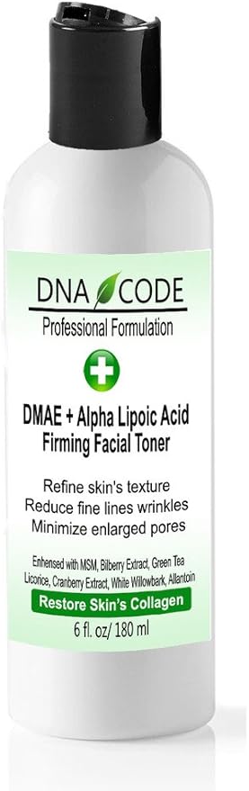 DNA Code-DMAE+Alpha Lipoic Facial Firming Toner, Restore Skin Collagen & Elastin, Hydration, Pore Minimize