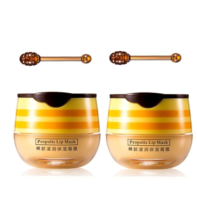 2 Pcs Lip Balm Honey Pot,Honey Propolis Lip Mask Hydrating & Prevention Dry and Cracked Lip Scrubs Exfoliator