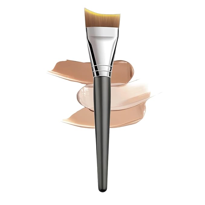 Foundation Brush, Angled Makeup Brush Ultra Thin Facial Brush Fast Flawless Face Mask Brushes for Blending Liquid Foundation, Blending Cream, Brown