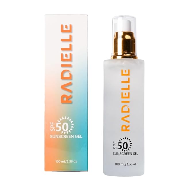 Radielle SPF 50 Sunscreen Gel, Clear, Lightweight Formula with Green Tea, Aloe Vera, Carrot Seed Extract, 3.38 oz