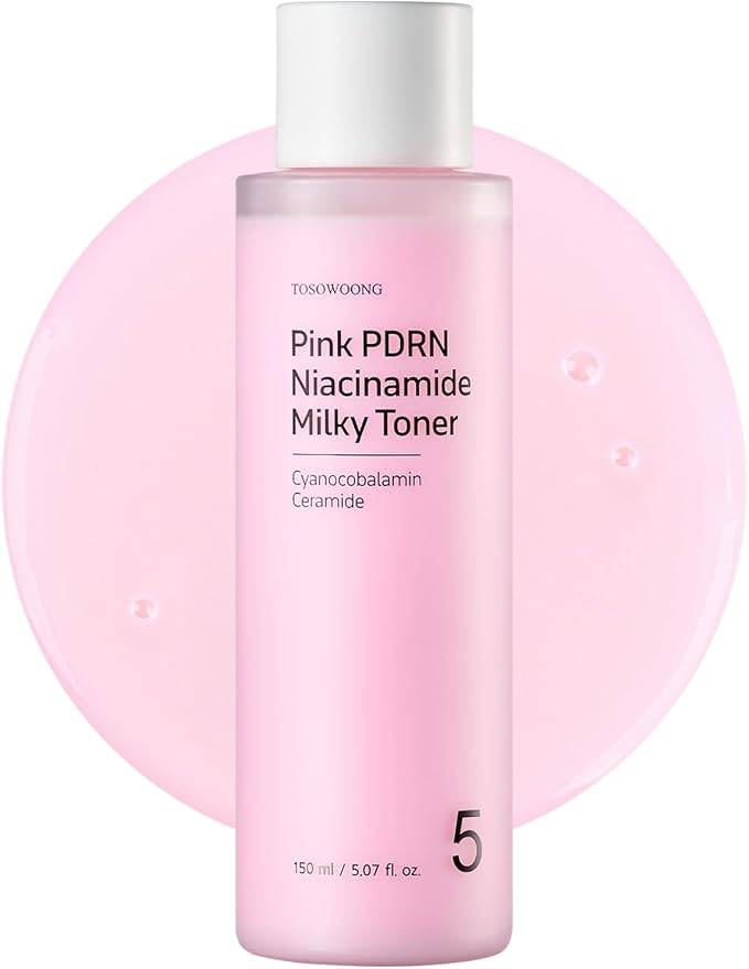 TOSOWOONG Pink PDRN Niacinamide Milky Toner, Niacinamide 5% Dark Spot Care, Salmon DNA PDRN Soothing, 3 Ceramides & 12 Peptides Moisturizing, Glass Glow Skin, Korean Skincare, 150ml / 5.07 fl. oz.