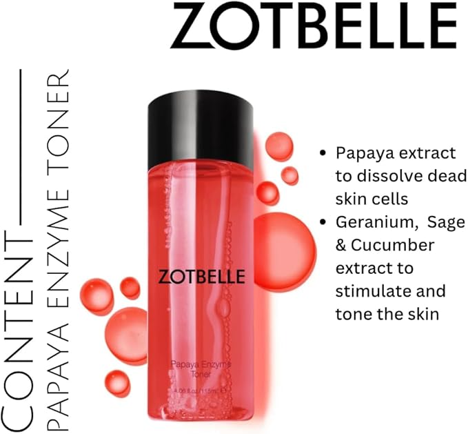 ZOTBELLE Enzyme Toner refreshes, refines Texture, balances Oil, hydrates, Protects, minimizes pores & soothes. Alcohol‑Free for All Skin Types Daily.