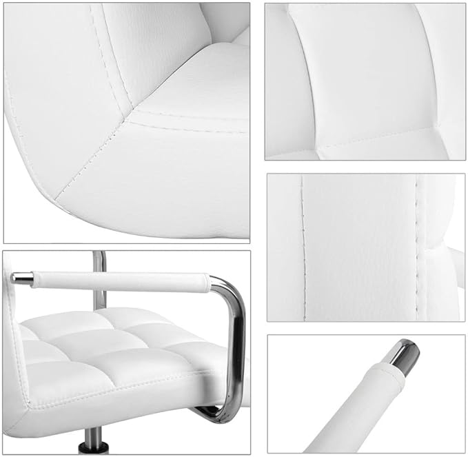 Yaheetech White Office Chair with Wheels and Armrests, Modern PU Leather Desk Chair, Mid-Back Adjustable Executive Chair, 360° Swivel