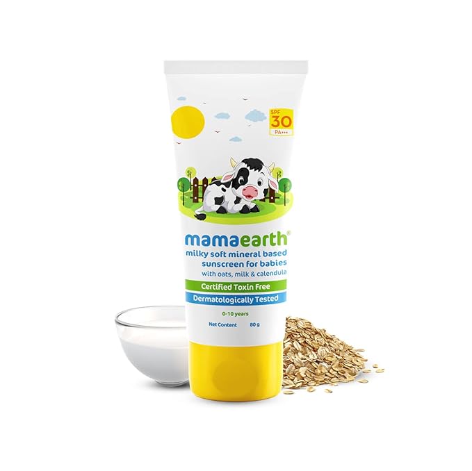 Mamaearth Milky Soft Mineral Based Sunscreen SPF 30 & PA+++ with Oats, Milk and Calendula for Babies-80g