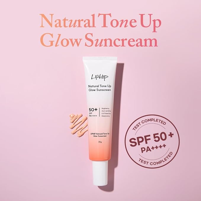 Natural Tone Up Glow Sunscreen SPF50+/Brightening UV Protecting, Anti-wrinkling, Mosturizing, tranexamic acid 1%, Niacinamide, Glutathione included