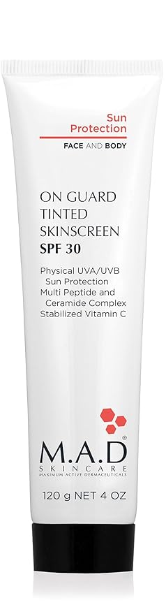 M.A.D Skincare Tinted Skinscreen SPF 30 – Clinical 7.5% Zinc & 7.5% Titanium Formula – Advanced Targeted Peptide & Hyaluronic Treatment – 1 fl. oz.