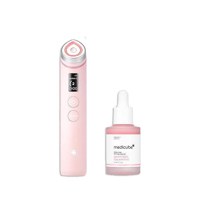 medicube Affordable Pink Routine Duo: Age-R Booster Pro Pink | 6-in-1 Real Glass Glow Beauty Massager and PDRN Peptide Serum | Gifts for Women