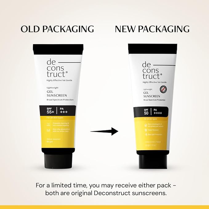 Deconstruct Face Gel Sunscreen SPF 50 + and PA+++ | Gel based sunscreen for oily, combination skin, normal skin | Broad spectrum sunscreen, No White Cast, Lightweight, Non greasy - 80g