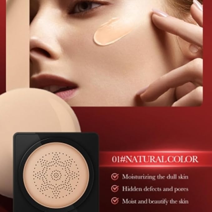 SADOER, Pomegranate Hydrating Mushroom Head CC Cushion BB Cream, Brightening Even Tone Natural Finish, Natural/Ivory, 20g ((01# Natural Color) 20g)