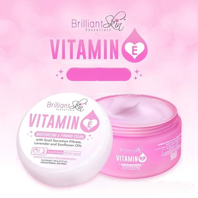 Brilliant Skin Essentials Vitamin E Cream Moisturizing and Firming for Face and Body, 100g