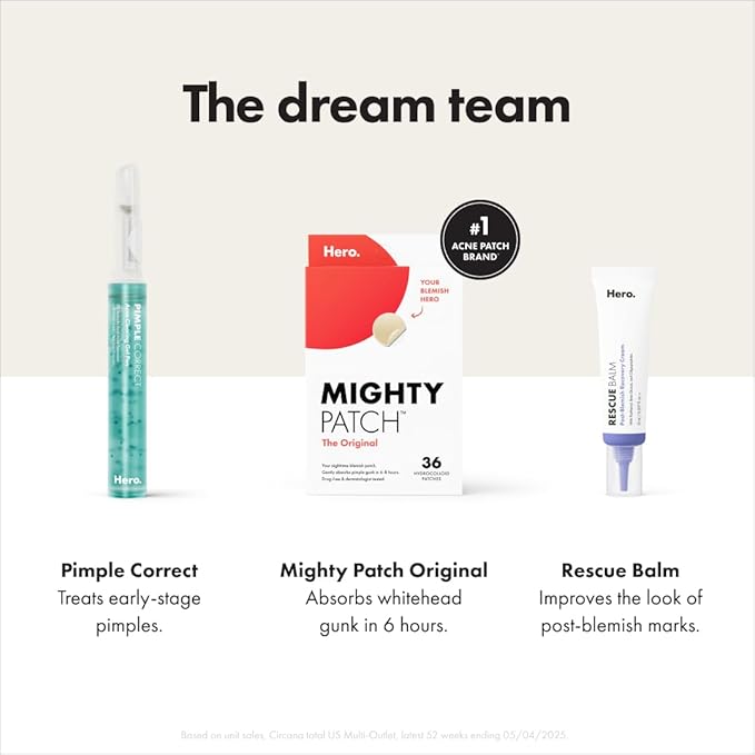 Mighty Patch Original Patch from Hero Cosmetics - #1 Hydrocolloid Acne Pimple Patches for Face, Shrinking Zits & Whiteheads in 1 Use, Nighttime Spot Pimple Stickers for Face, 36 Count