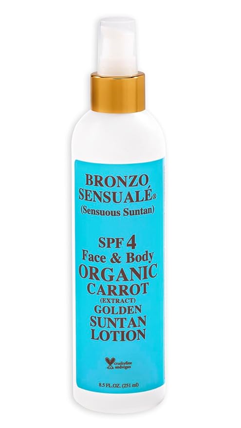 Tanning Lotion with SPF 4 Sunscreen Protection – Organic & Botanical Ingredients for a Sun-Kissed Glow – Moisturizing, Non-Greasy Sun Care Carrot Lotion, by Bronzo Sensuale, 8.5 Fl. Oz.