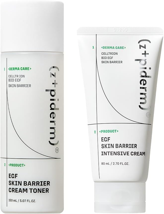 Zipiderm EGF Skin Barrier Deep Moisture Set – Cream Toner + Intensive Cream Moisturizer, Korean Hydrating & Barrier-Repair Duo for Sensitive, Dry & Irritated Skin