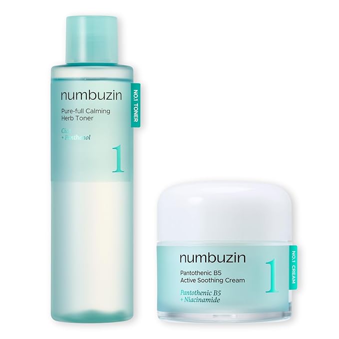 numbuzin No.1 Acne & Sebum Control Set | Calming Herb Toner + B5 Soothing Cream for Redness and Breakouts