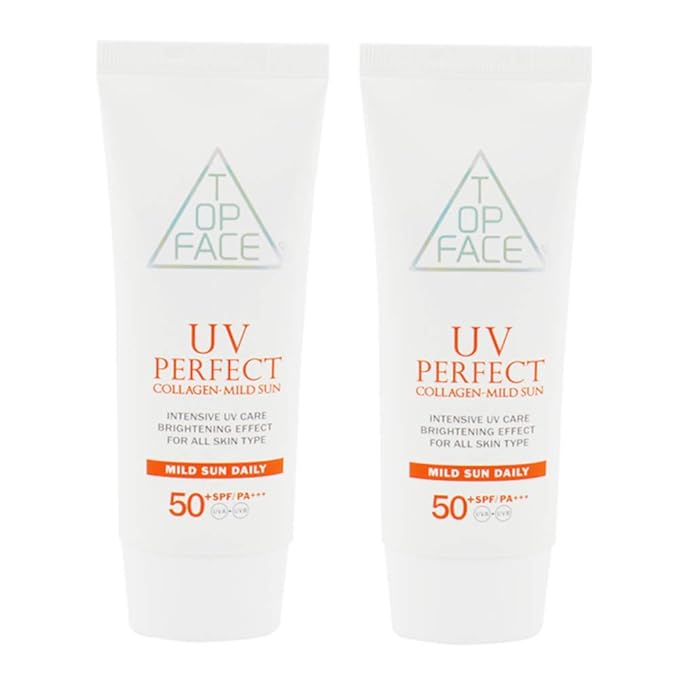 arraTOPFACE UV Perfect Collagen-Mild Sun SPF50+/PA+++ 70ml / 2.37 fl.oz (Pack of 2) UVA UVB blocking, Physical sunscreen.
