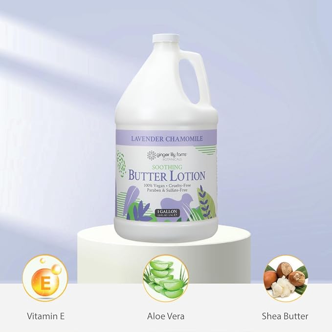 Ginger Lily Farms Botanicals Soothing Butter Lotion for Dry Skin, 100% Vegan & Cruelty-Free, Lavender Chamomile Scent, 1 Gallon Refill (128 fl oz)