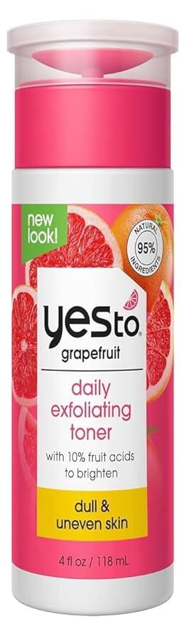 Yes To Grapefruit Daily Exfoliating Toner, Brightening Formula To Retexturize & Brighten Your Skin, With AHAs, BHAs, Vitamin C, & Antioxidants, Natural, Vegan & Cruelty Free, 4 Fl Oz