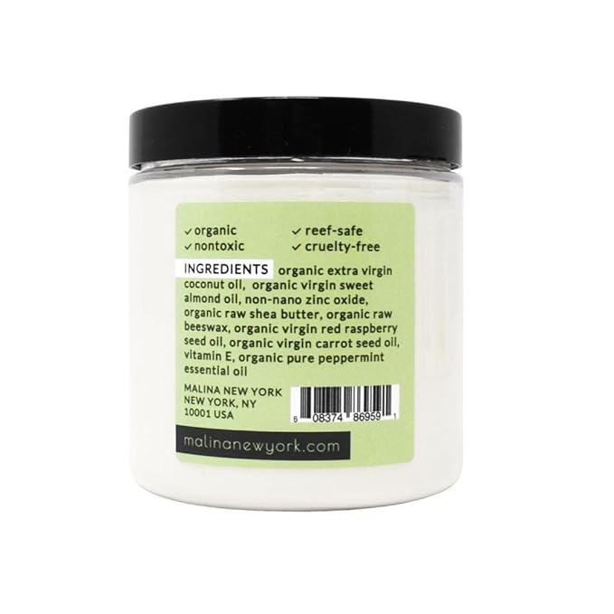 Malina™ Organic Peppermint Natural Sunscreen | SPF 30+ | Nontoxic | Baby-Safe | Reef-Safe | No Preservatives | No Synthetic Fragrance | Made With Pure Essential Oil (8 FL Oz)