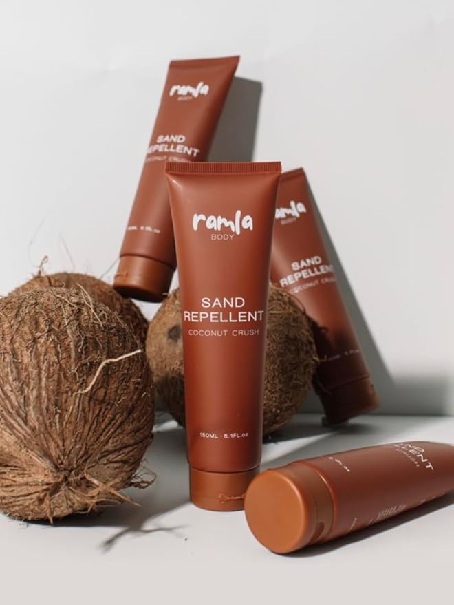 RAMLA Sand-Repellent Moisturizer – Lightweight, Non-Greasy Formula That Repels Sand – Hydrating Body Lotion for Beach Days – As Seen on Shark Tank (5.1oz, Coconut Crush)