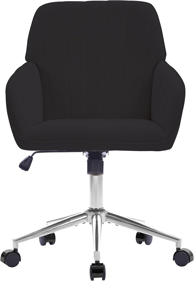 YITAI Velvet Office Desk Chair with Wheels and Silver Base,Modern Height Adjustable 360 Degree Swivel Upholstered Vanity Chairs with Arms for Living Room Bedroom, Study,Black