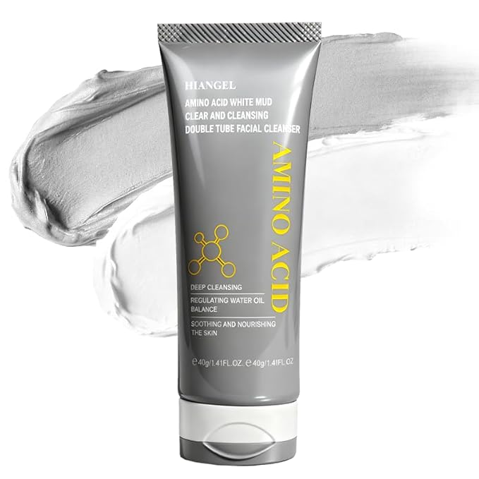 Dual-Tube Amino Acid & White Clay Face Wash - Deep Pore Cleanser for Oily Skin - Blackhead & Makeup Remover - Skincare Gifts for Her