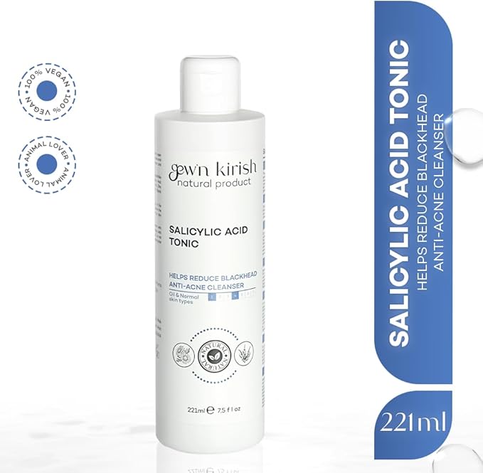 Gew’n Kirish Salicylic Acid Tonic – Gentle Exfoliating Facial Toner with Chamomile & Lavender Water – Balancing & Clarifying Toner for Oily and Combination Skin – Alcohol Free, 221 ml
