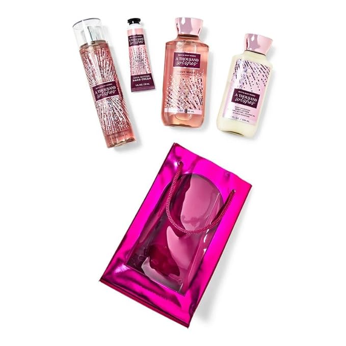 Bath & Body Works A Thousand Wishes - Gift Bag Set - Fine Fragrance Mist 8 Oz, Shower Gel 10 oz , Body Lotion 8 oz and Hand Cream with Shea Butter 1oz with DoTg Bag