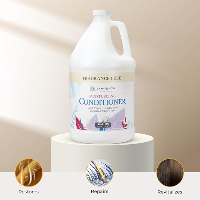 Ginger Lily Farms Botanicals Moisturizing Conditioner for Dry Hair, 100% Vegan & Cruelty-Free, Fragrance Free, 1 Gallon Refill (Pack of 4)