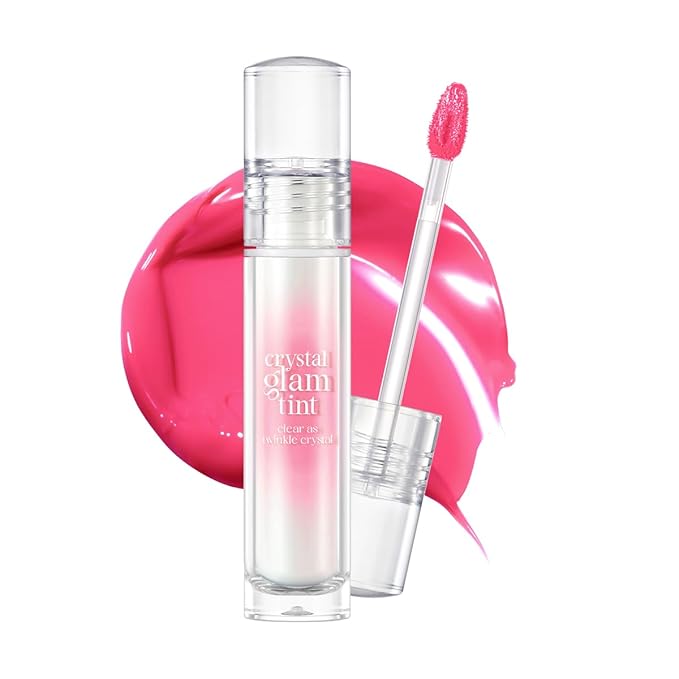 CLIO Crystal Glam Tint, Glossy Lip Tint with Glass-Like Shine, Lightweight Buildable Lip Stain, Long-Lasting Color, Non-Sticky, Rose Extract, Korean Lip Tint (014 HEART PINK DIAMOND)