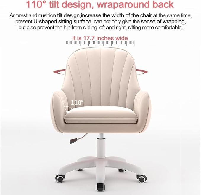 Velvet Desk Chair with Pillow Upholstered Vanity Chair for Girls Women, Home Office Computer Task Chair with Wheels Swivel Rolling Accent Chair for Living Room, Bedroom