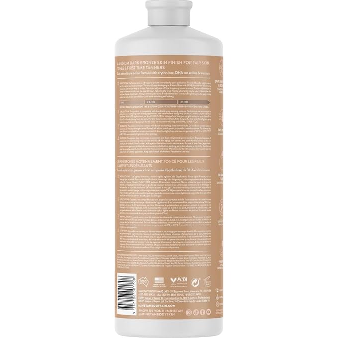 MineTan Spray Tan Solution | Medium Dark - Fake Tanning Mist Best for Subtle Bronzed Glow Skin Finish, Fast Drying, 1 Hour Express, Hydrating, Salon Professional Formula, 33.8 Fl Oz
