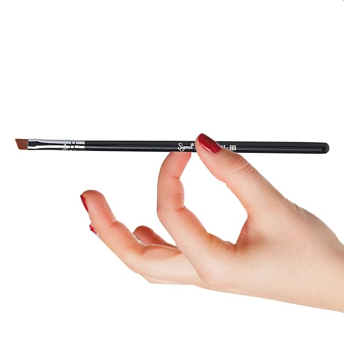 Sigma Beauty E65 Small Angle Brush — Use for Winged Eyes or Brow - Precision Angled Brush for Gel or Powder Products - Create Precise Lines & Strokes - Chrome