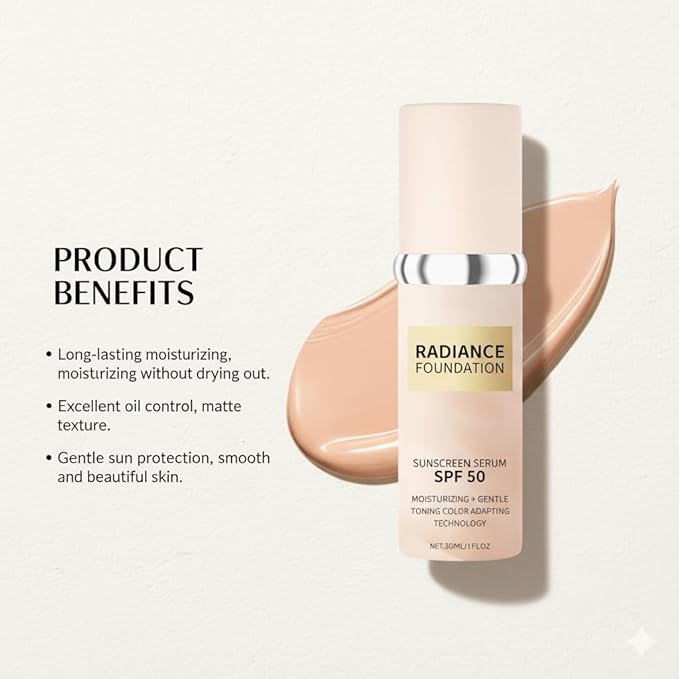 Radiance Sunscreen Foundation | Concealer-Level Full Coverage with a Natural Dewy Finish | Long-lasting, Lightweight & Moisturizing Korean Makeup | 1.0 fl oz, 30ml