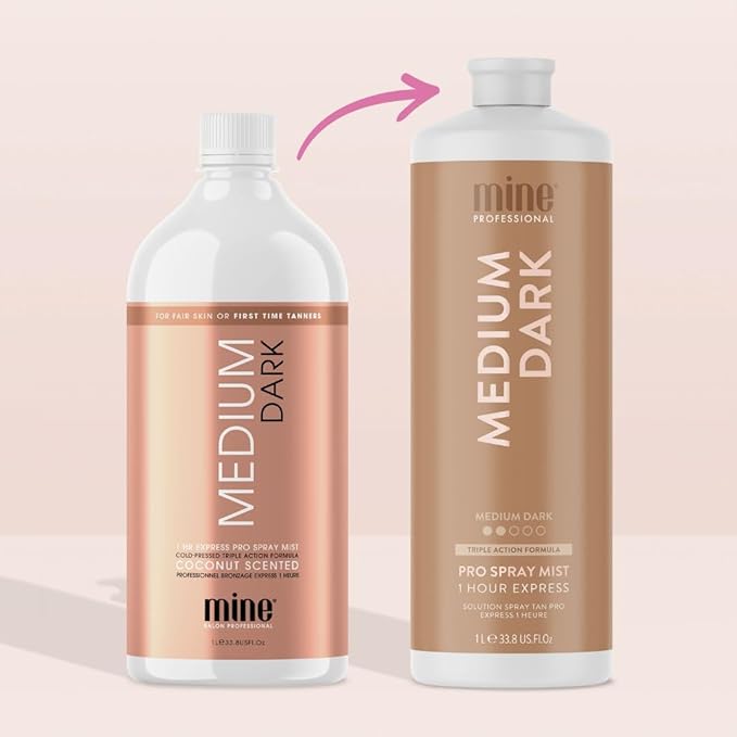 MineTan Spray Tan Solution | Medium Dark - Fake Tanning Mist Best for Subtle Bronzed Glow Skin Finish, Fast Drying, 1 Hour Express, Hydrating, Salon Professional Formula, 33.8 Fl Oz