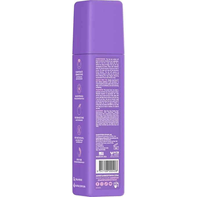 Minetan Violet Self Tanning Foam | Color Base Tan Collection - Rich Dark Brown Bronze Glow, 1 Hour Instant Express, Face & Body Fake Sunless Tanner Mousse, For All Skintones, 6.7 Fl Oz