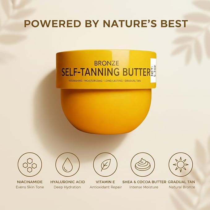 Tanning Butter Gradual Tanning Lotion with Active Skincare, Hydrating Self Tanner for Body with Niacinamide, Hyaluronic Acid and Vitamin E – No Orange Tones 5.3 fl oz (150ml) (2PCS)