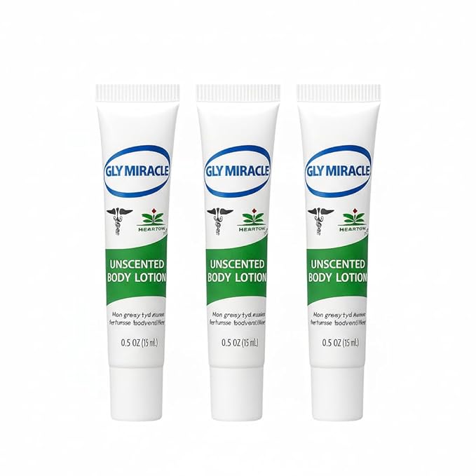 GLY MIRACLE Unscented Travel Lotion Tubes (3 Pack, 0.5 oz Each) – Non-Greasy Skin Moisturizer for Normal to Dry Skin, Deep Hydration for Hands, Body & Feet