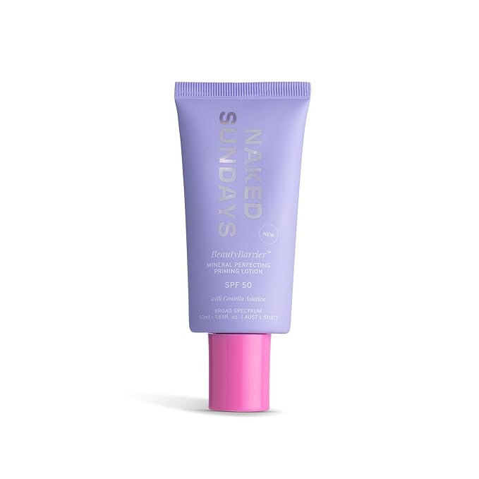 Naked Sundays BeautyBarrier Mineral Perfecting Priming Lotion SPF 50 – Sensitive Skin Mineral Sunscreen Primer with Zinc Oxide & Centella Asiatica (Cica), 50ml