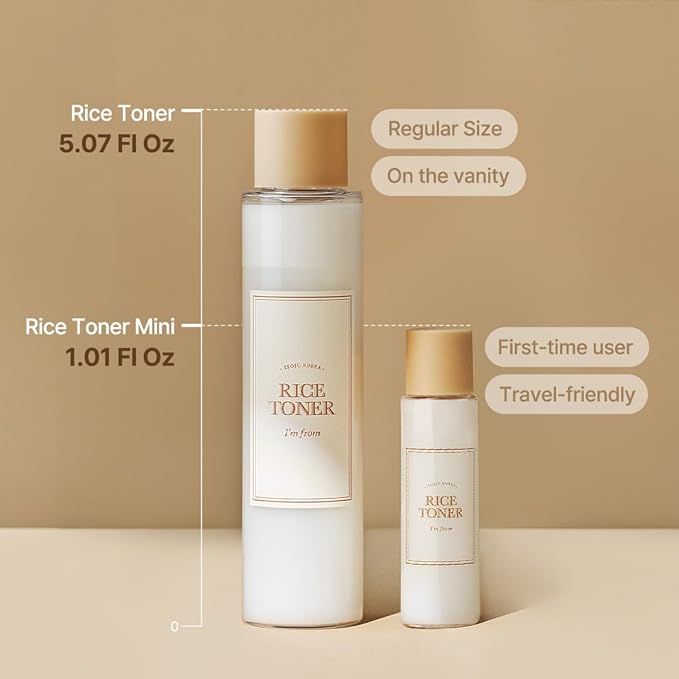 I'm from Rice Mask 3.88 Oz + Rice Toner 1.01 Fl Oz, Korean Rice Exfoliate and Glow Set, Smooth and Glowing Skin, Wash Off mask for Dry Sensitive Skin