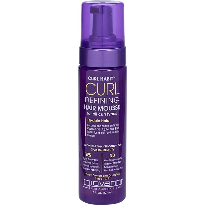 GIOVANNI Curl Defining Hair Mousse - Mousse for Curly Hair, Volumizing Hair Foam for Women & Men, Foaming Texture for Curls & Wavy Hair, Alcohol Free, Defining & Enhancing - 7 Fl Oz (Pack of 1)