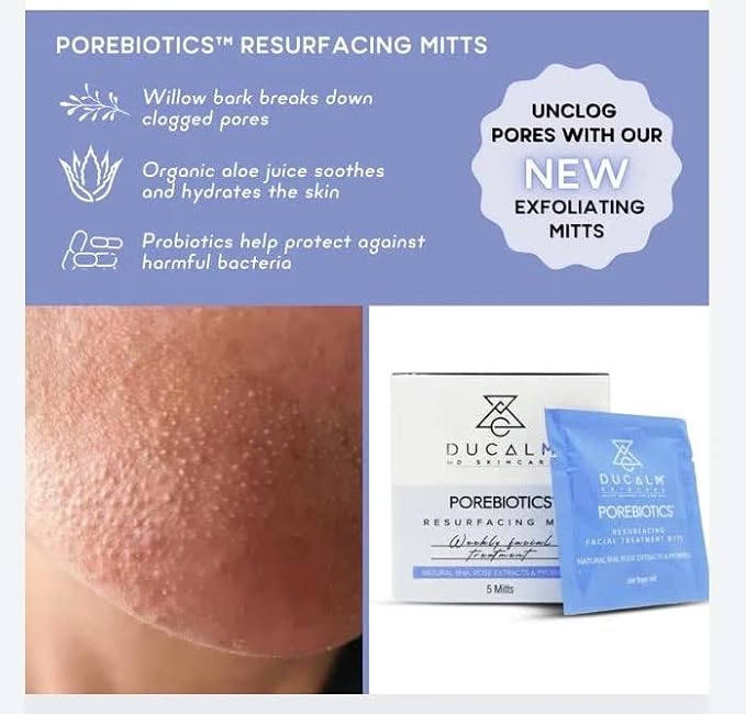 Ducalm Porebiotics Resurfacing Mitts (5 Count) | Exfoliating BHA Toner Face Pads for Acne-Prone and Oily Skin